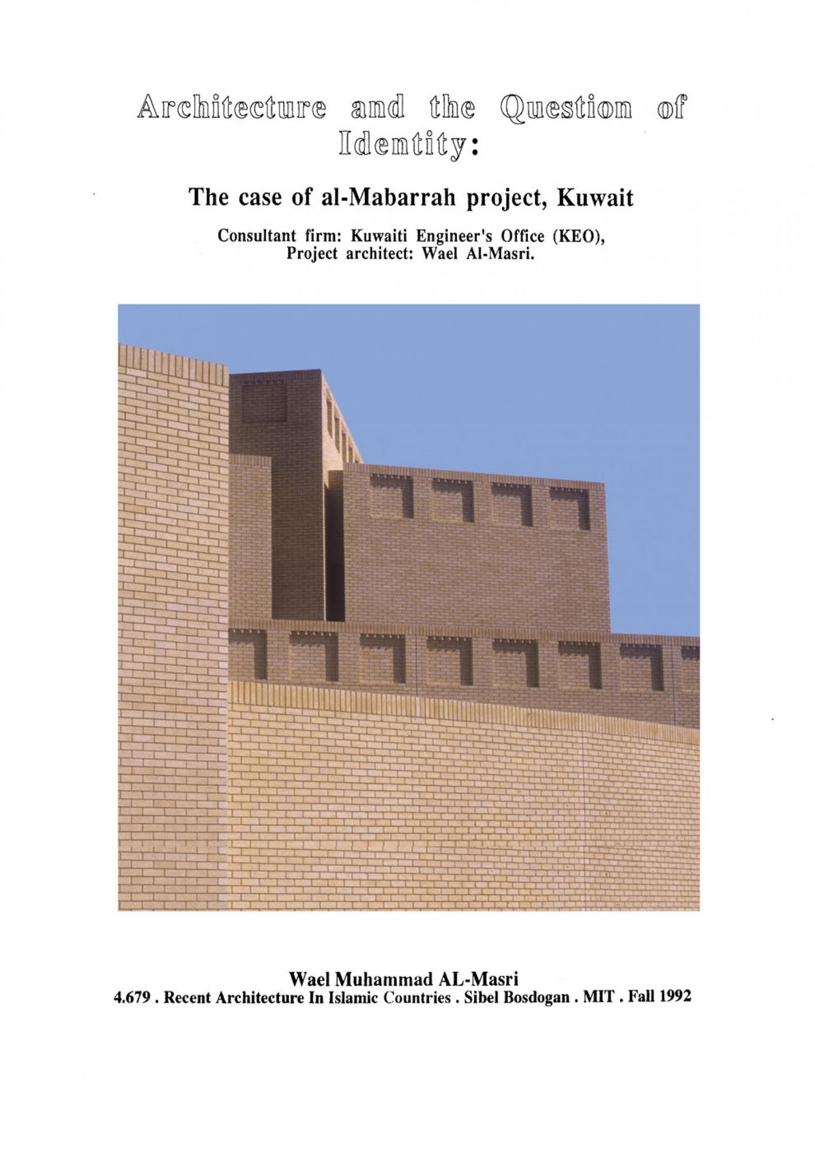 Architecture and the Question of Identity: The Case of Al-Mabarrah Project, Kuwait
